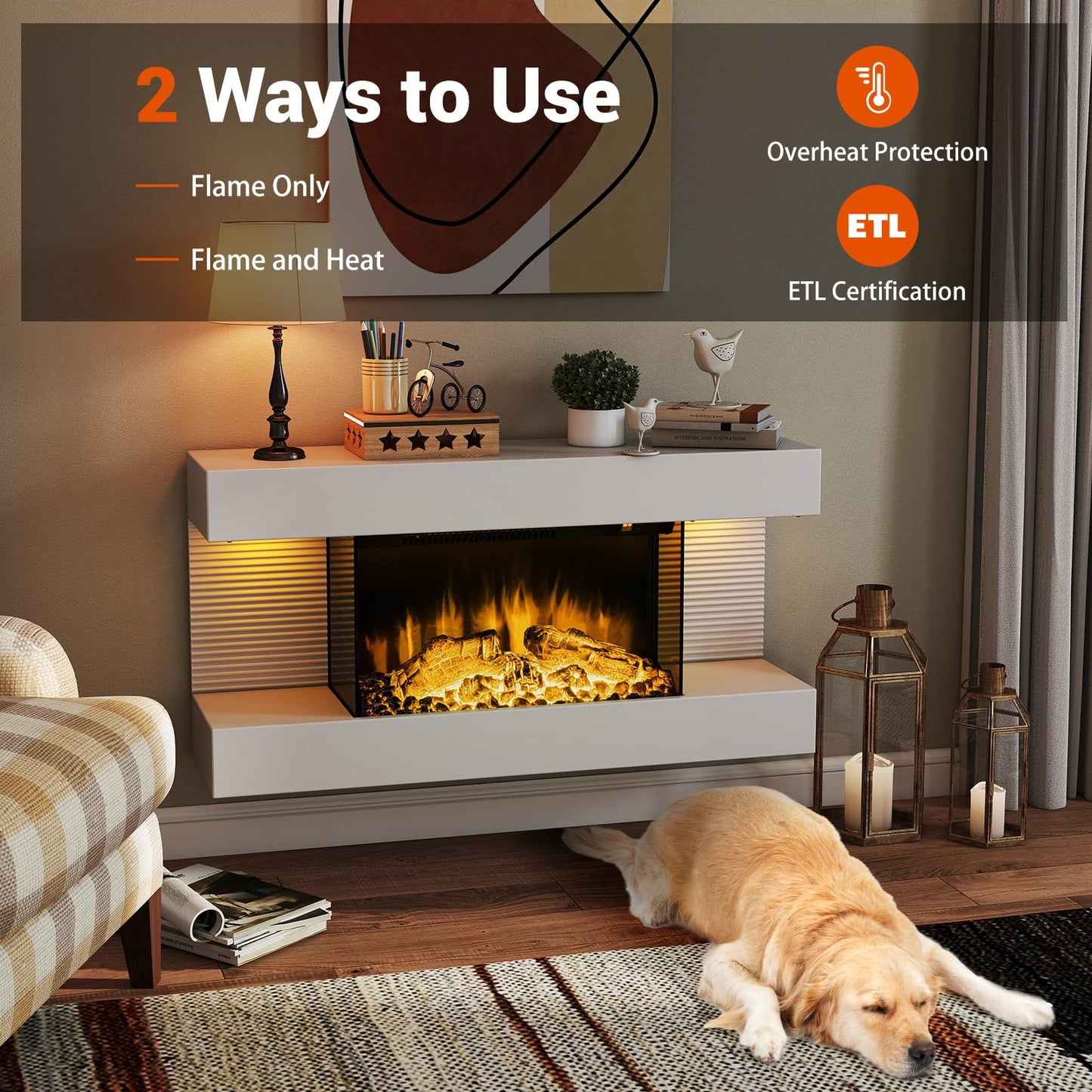 Tangkula 32" Fireplace Mantel with 18 Inches 3-Sided Fire Place