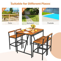 5-Piece Outdoor Acacia Wood Bar Table Set, Bar Height Outdoor and Rattan Dining Set