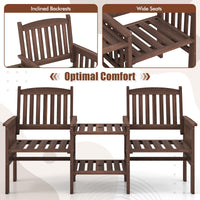 Tangkula Outdoor Fir Wood Loveseat with 2-Tier Side Table and Umbrella Hole