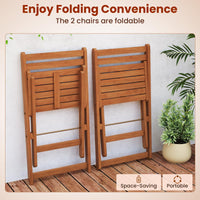 Tangkula 3 Pieces Solid Wood Patio Bistro Set with 2 Folding Chairs