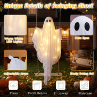 Tangkula 5 FT Halloween Hanging Swing Ghost Decoration with LED Lights