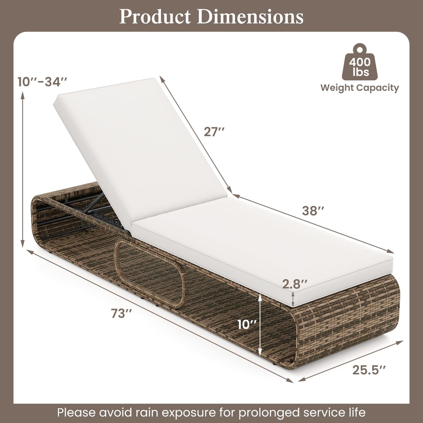 Tangkula Outdoor Chaise Lounge Chair with Adjustable Backrest