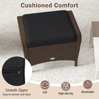 Tangkula 2 Pieces Patio Wicker Ottomans with Removable Cushions