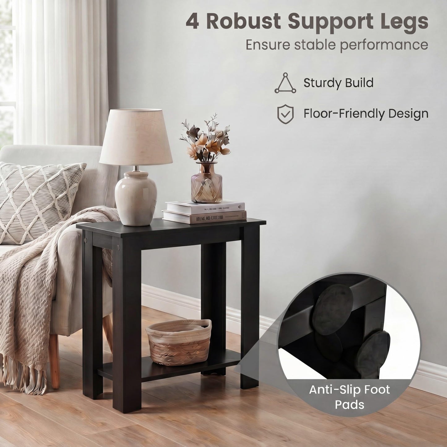 Tangkula 2-Tier Wooden Narrow End Table
