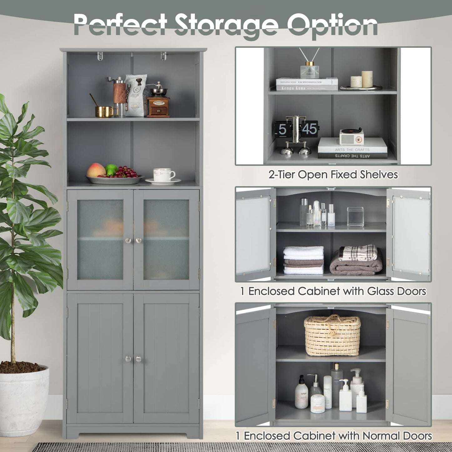 Tangkula Tall Bathroom Storage Cabinet, Freestanding Floor Cabinet