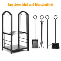 Range-bûches Tangkula avec 4 outils de cheminée, support de rangement pour bûches avec kit d'outils de cheminée (17,5" L x 12" l x 29,5" H)