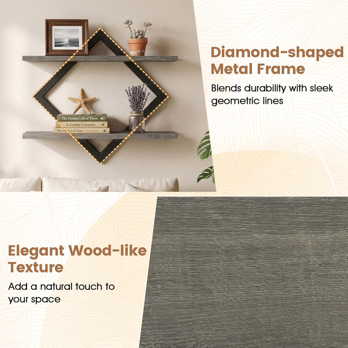 Tangkula Floating Shelves for Wall with Geometric Frame
