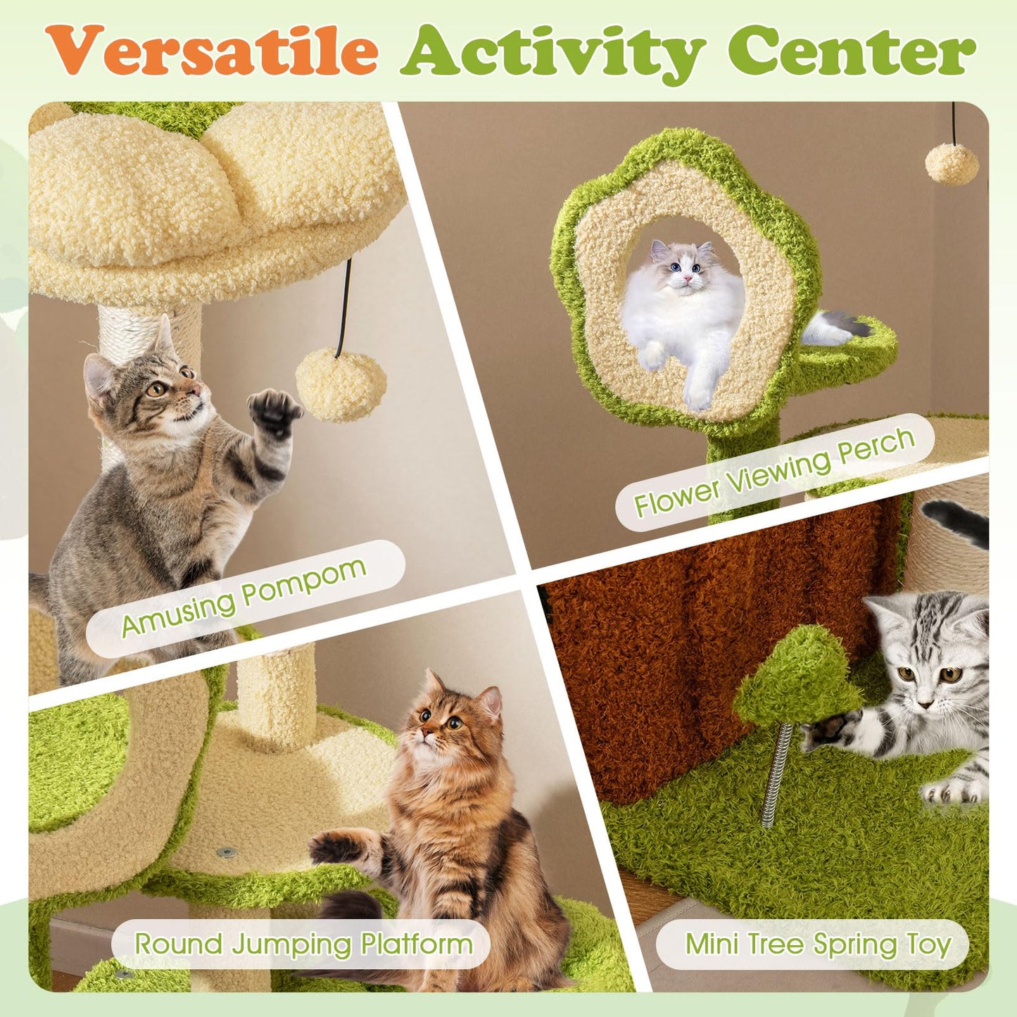 Tangkula 40 Inch Multi-Level Aesthetic Cat Tower with Sisal Scratching Posts