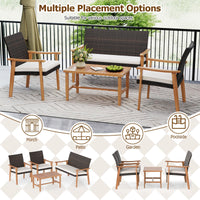 Chaises de conversation extérieures rembourrées en rotin PE Tangkula avec table basse en bois d'acacia