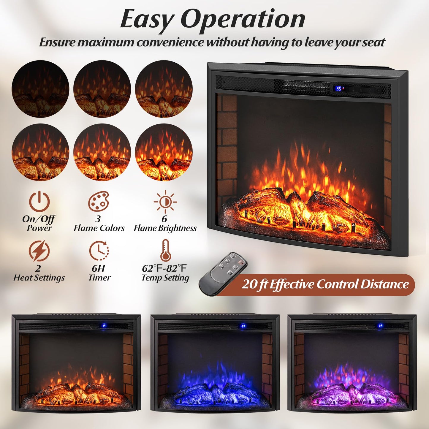 Tangkula 26”Electric Fireplace Insert with Remote Control