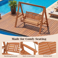 Tangkula 2-Seater Wood Porch Swing with Stand