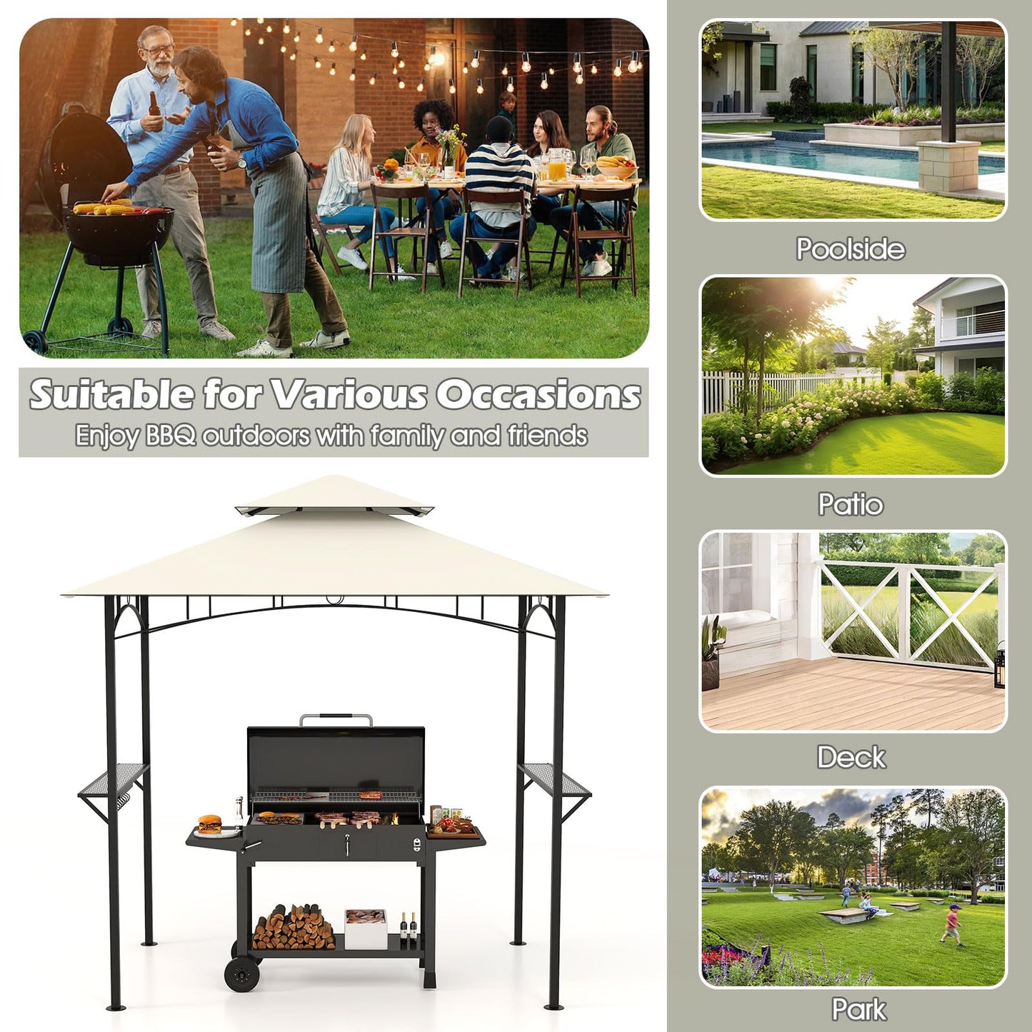 Tangkula 8x5 Ft Grill Gazebo, 2-Tier Barbecue Gazebo with 2 Shelves