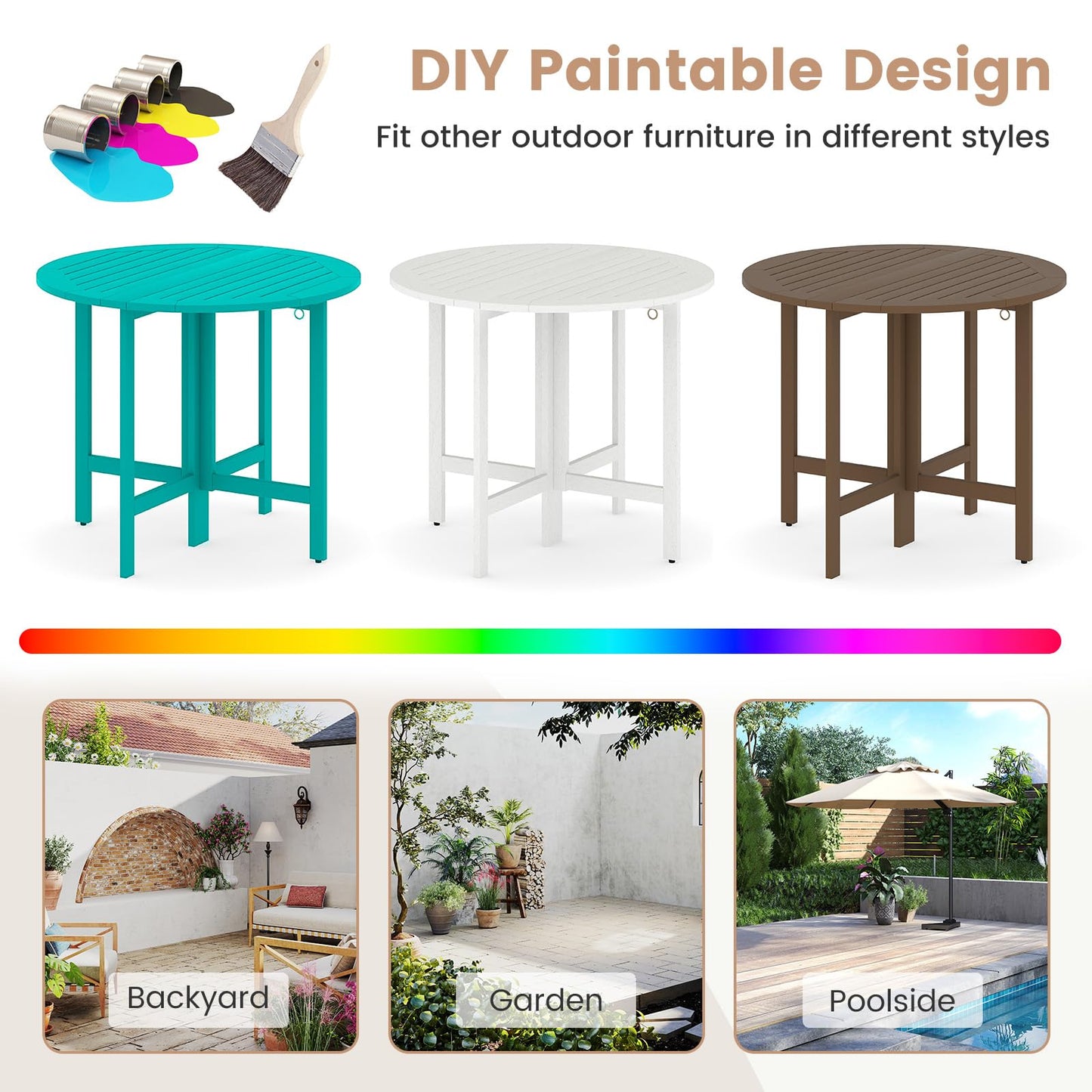Tangkula 36 Inches Outdoor Folding Round Dining Table