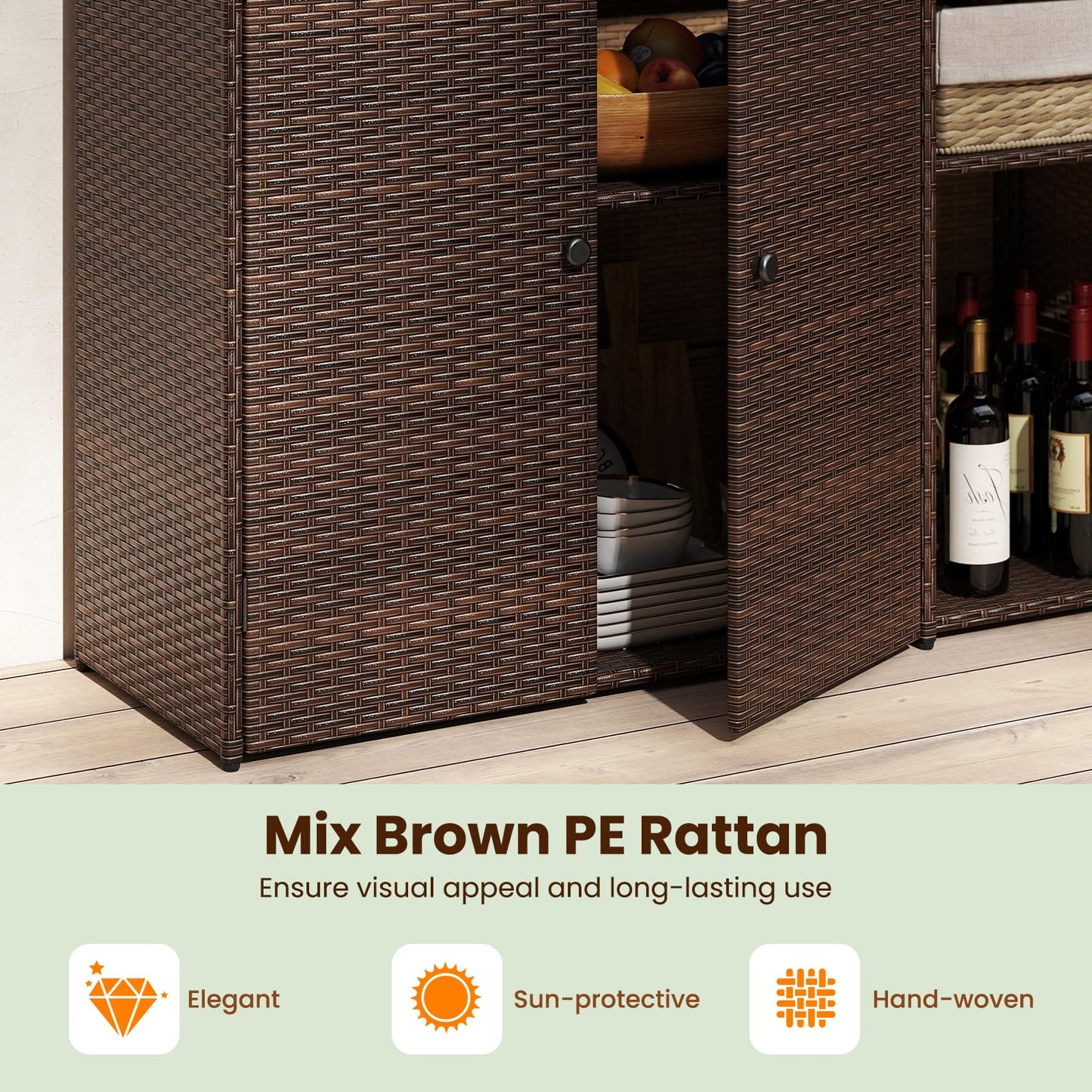 Tangkula Rattan Outdoor Storage Cabinet for Patio Garden Poolside