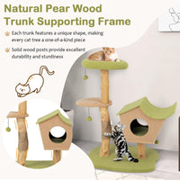 Tangkula Cat Tree, Solid Wood Cat Tower with Jute Scratching Post, Cat Condo, Perch, Jingling Ball