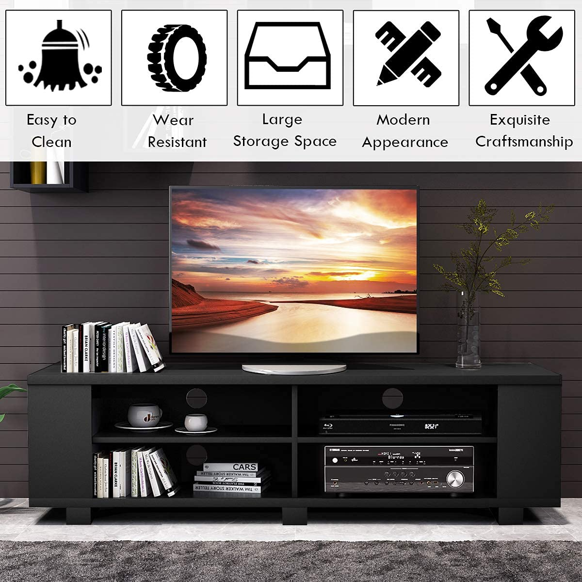 Wood TV Stand for TVs up to 65 Inch - Tangkula