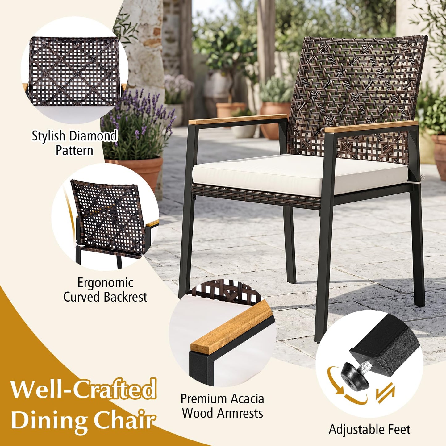 Tangkula Wicker Patio Chairs Set of 4 Hand-Woven PE Rattan Outdoor Chairs