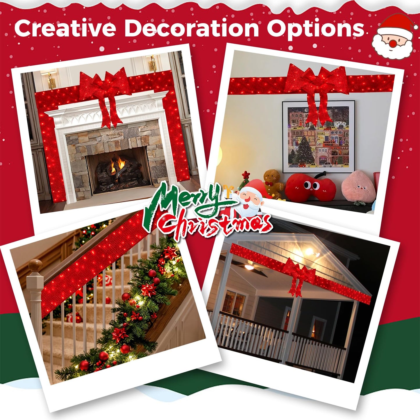 Tangkula Pre-Lit Christmas Doorway Arch w/Bow, LED Lighted Festive Door Decoration w/ 240 Red LED Lights