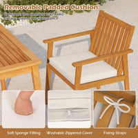 Tangkula 5 Pieces Wood Round Patio Dining Set with Umbrella Hole and Soft Cushion