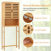 Tangkula Over The Toilet Storage Cabinet Tall Natural Bamboo Bathroom Shelf Over Toilet