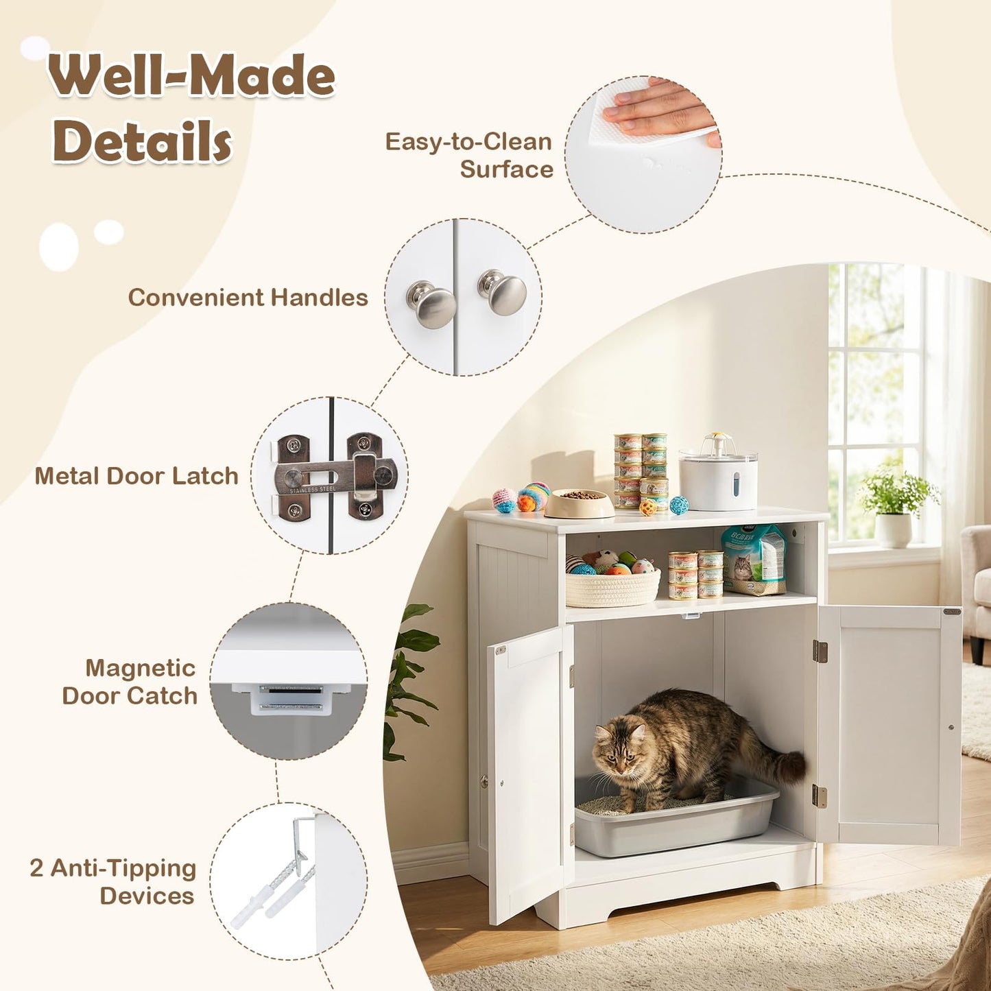 Tangkula Litter Box Enclosure Wooden Enclosed Cat Box Cabinet(23.5 Inch)