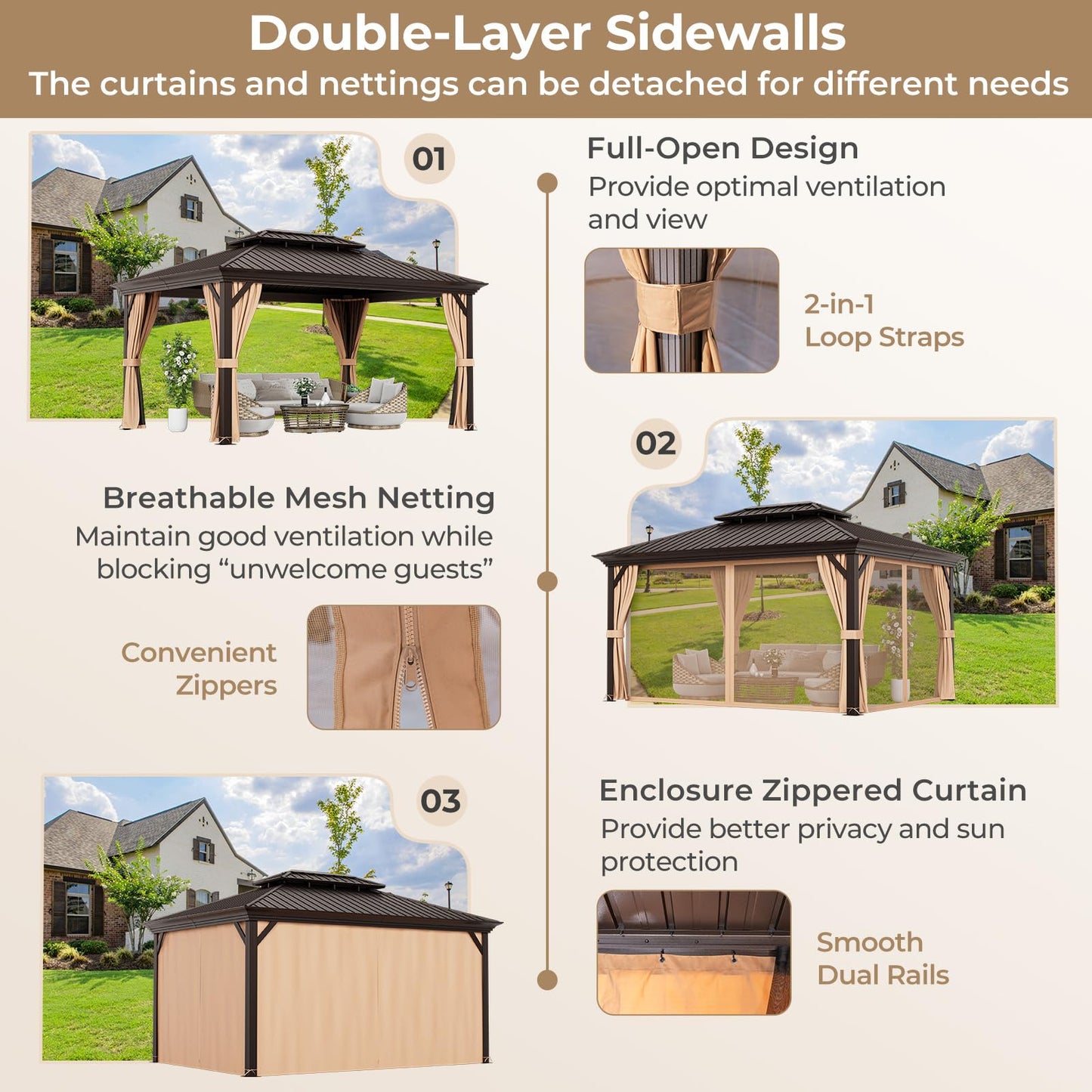 Tangkula 12x16 Ft Hardtop Double-Roof Patio Gazebo