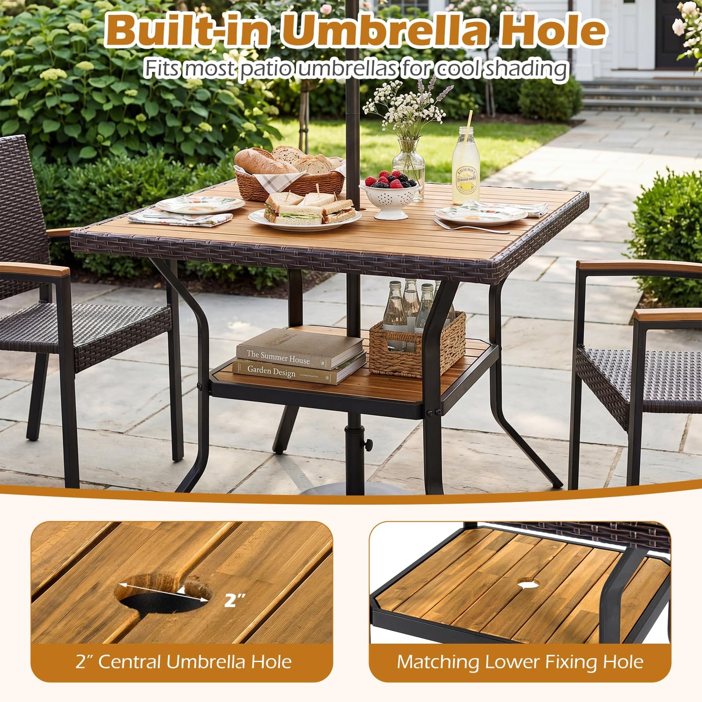 Tangkula 37" Square Wood Patio Dining Table for 4