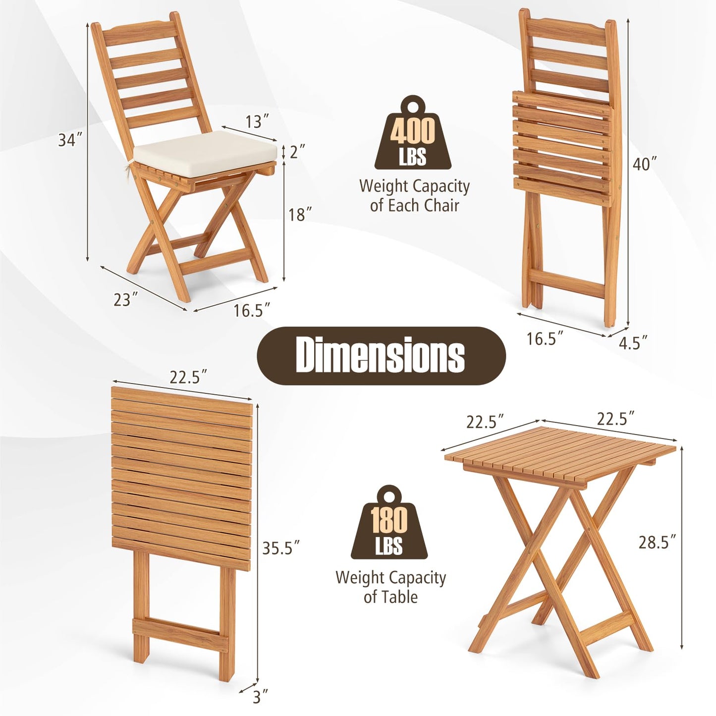 Tangkula Outdoor Wood Bistro Set Folding Chair Table Set