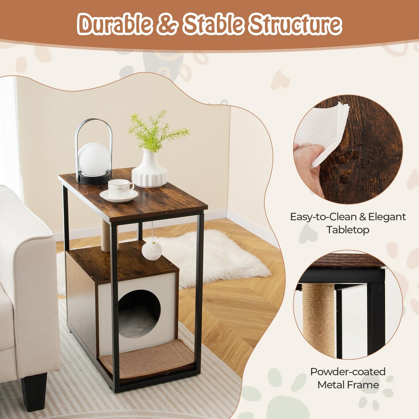 Tangkula Cat Tree End Table, Modern Cat Furniture with Cat Condo