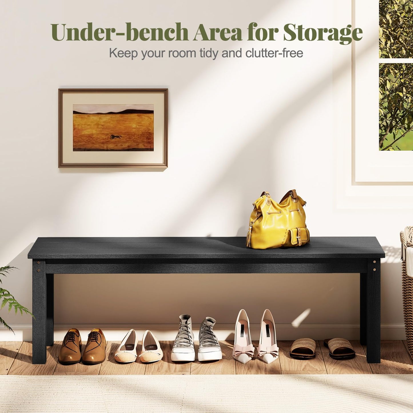 Tangkula HDPE Outdoor Bench 2-3 Person Patio Bench