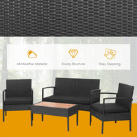 Tangkula 4 Piece Patio Rattan Conversation Set, Outdoor Wicker Sofa Furniture, Outside Sectional for Poolside, Deck, Garden