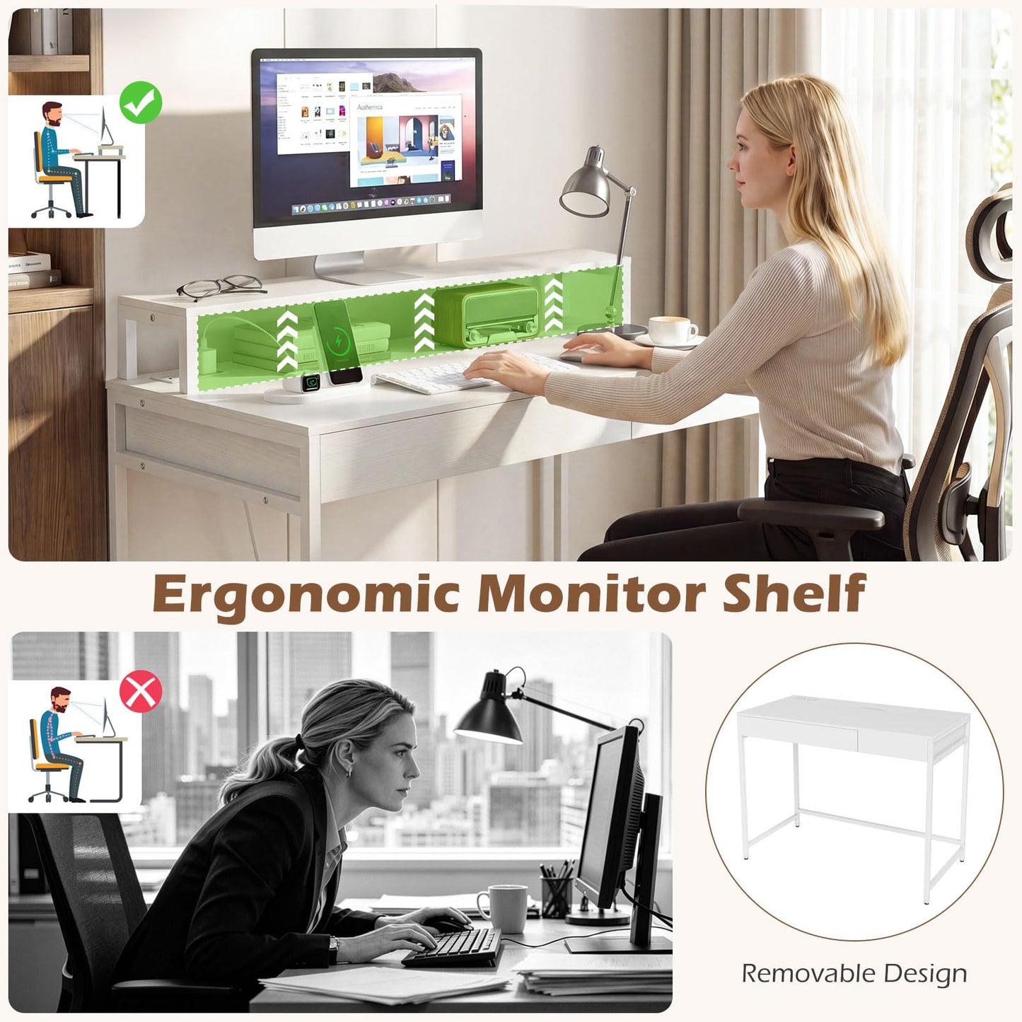 Computer Desk with Dual-use Drawer & Keyboard Tray