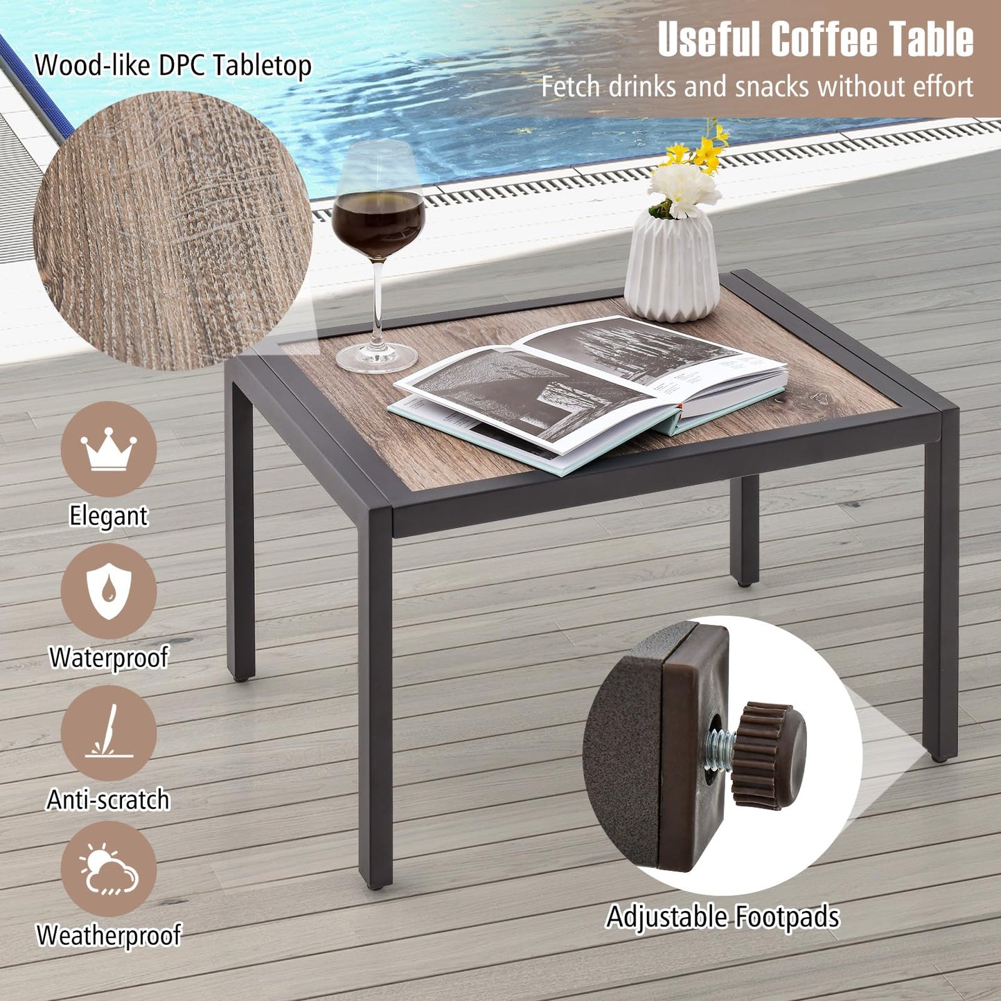 Tangkula 3 Piece Patio Chaise Lounge Set with Coffee Table