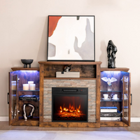 Tangkula Electric Fireplace TV Stand, Electric Fireplace Mantel with 16-Color Led Lights
