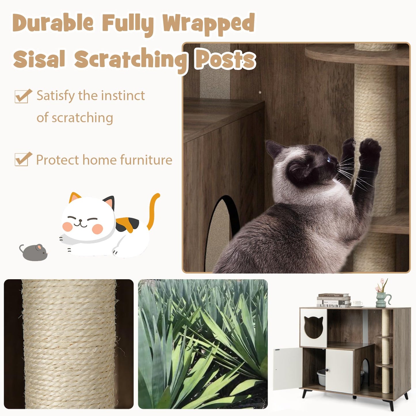 Tangkula Cat Litter Box Enclosure, 5-in-1 Enlarged Hidden Litter Box Furniture with Cat Condo