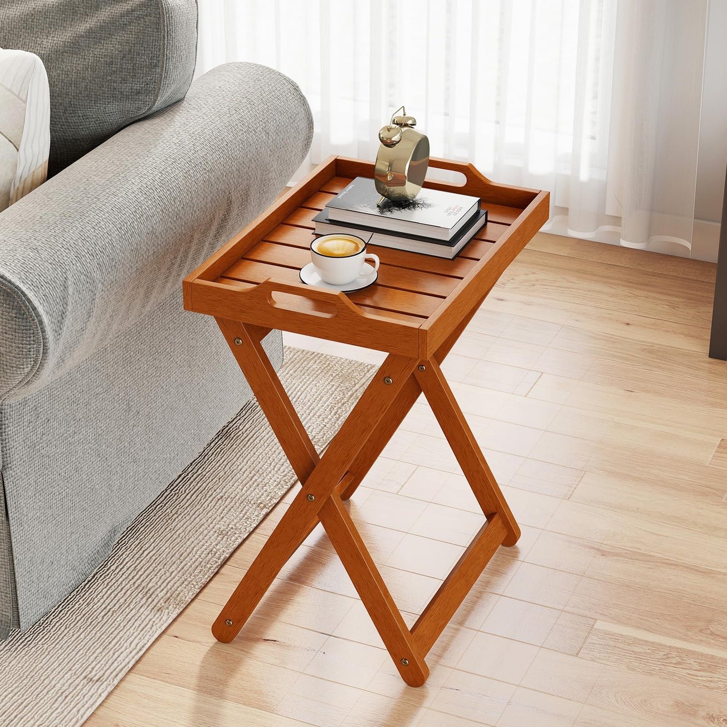 Tangkula Outdoor Wood Tray Table