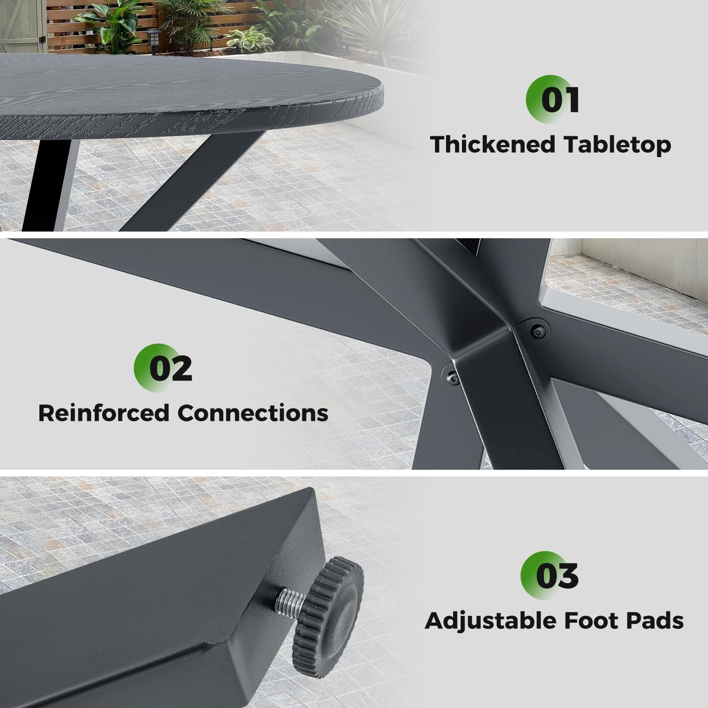 Tangkula Round Patio Dining Table with Wood-Like Top & X-Shaped Legs