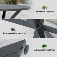 Tangkula Round Patio Dining Table with Wood-Like Top & X-Shaped Legs