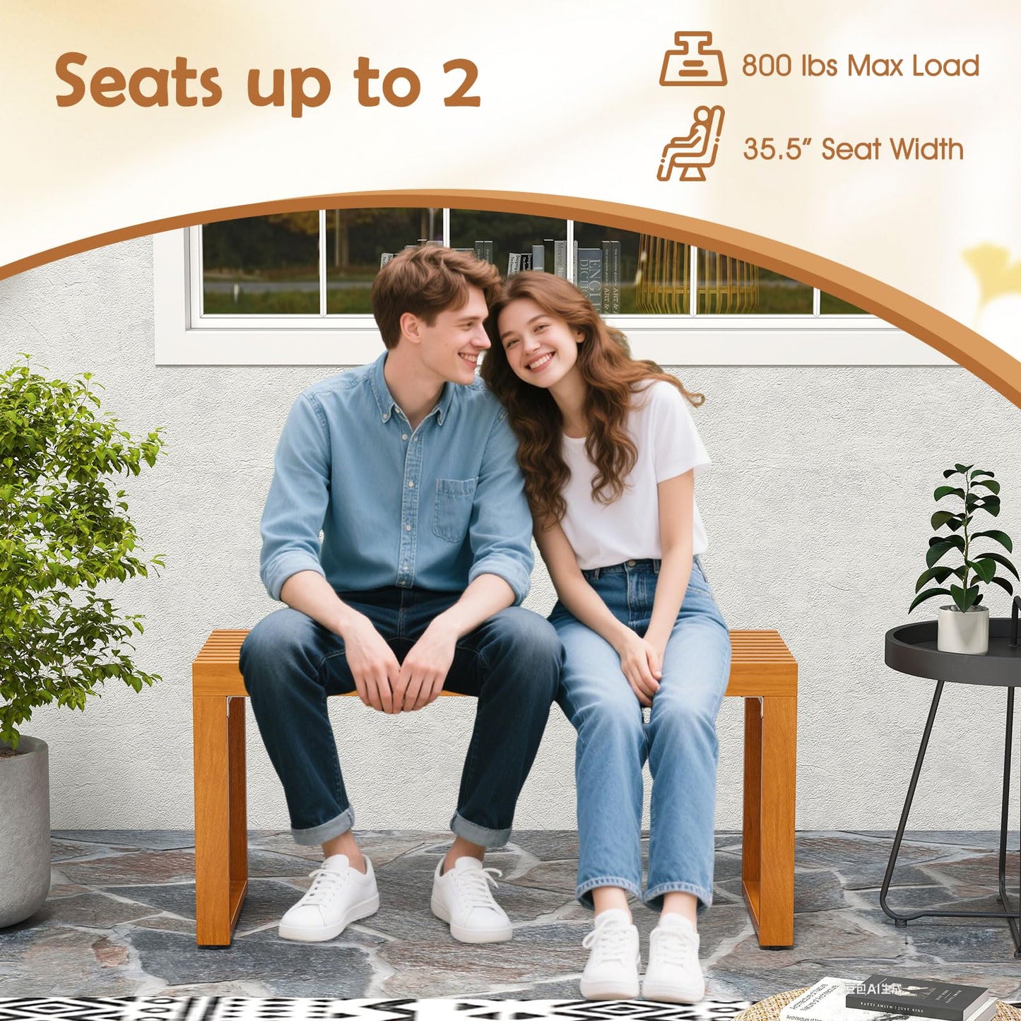 Tangkula 36” Outdoor All Slat Wood Bench for 2 People