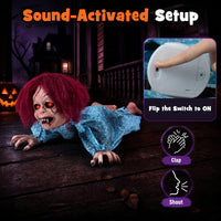 Tangkula 28" Halloween Animated Crawling Baby Doll with Glowing Eyes