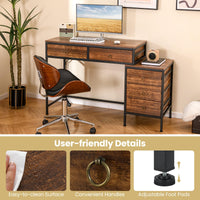 Tangkula Bureau d'ordinateur 130 cm avec 5 tiroirs, support pour imprimante, cadre en métal, table d'étude et d'écriture
