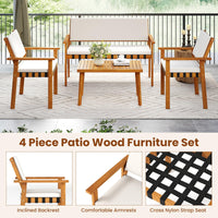 Ensemble de meubles de patio en bois Tangkula 4 pièces pour le jardin