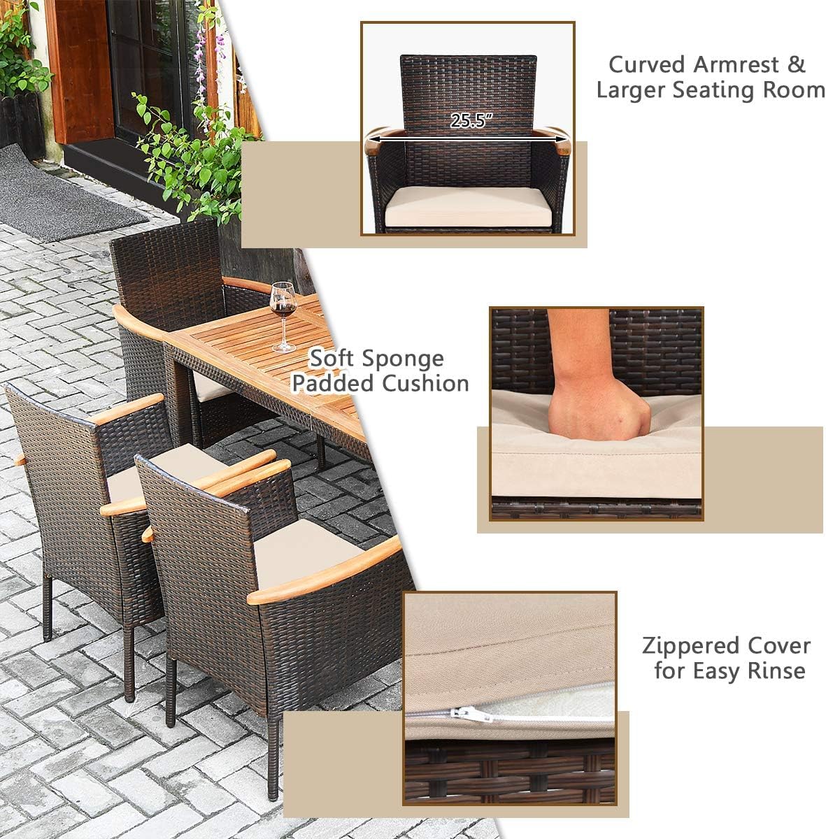 Tangkula Outdoor Patio Wicker Chairs Set of 6
