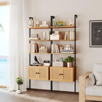 Tangkula Wall-Mounted Ladder Shelf Boho 5-Tier Bookshelf(1/2)