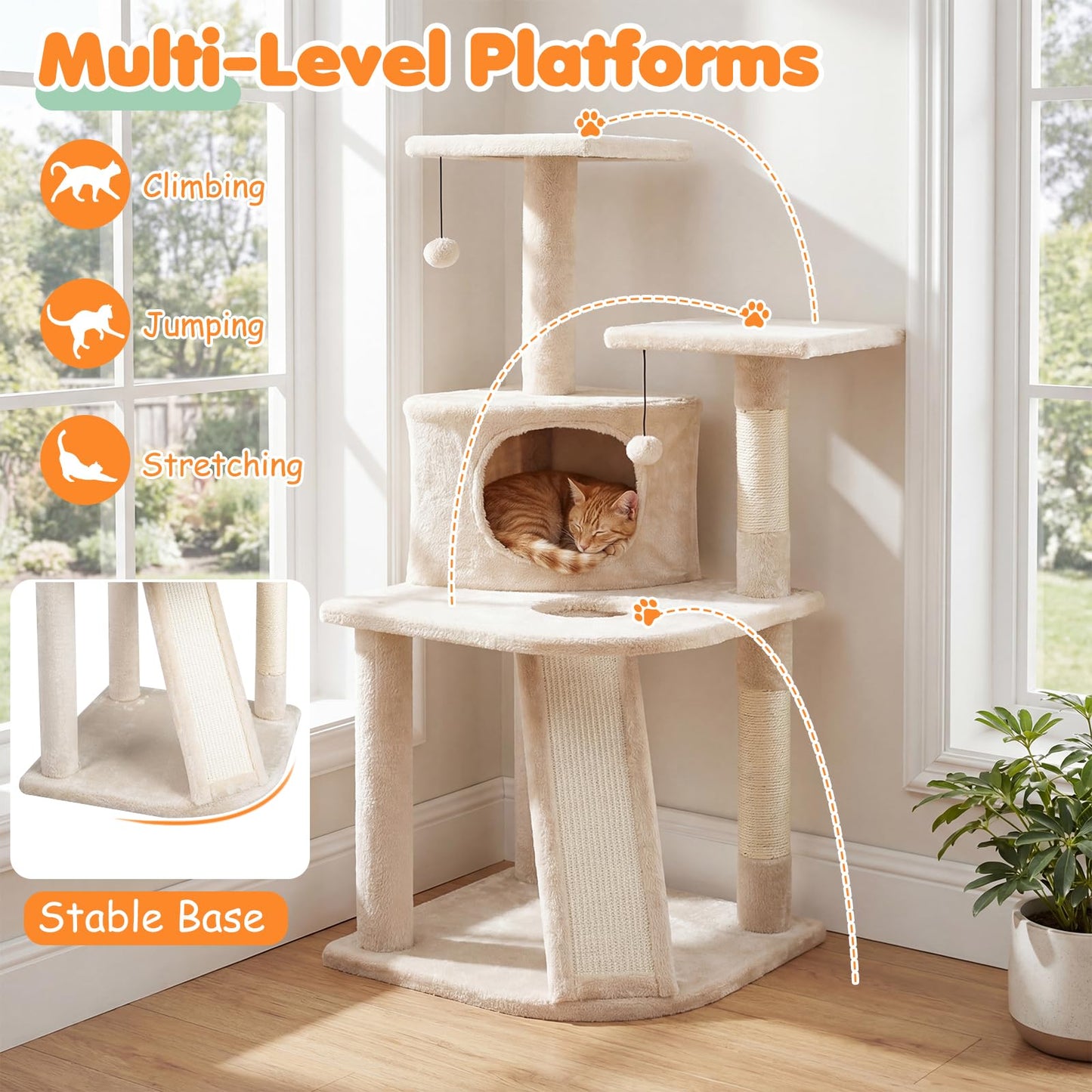 Tangkula Corner Cat Tree with Top Perches & Cozy Condo