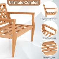 Tangkula Outdoor Garden Bench, 2-Person Teak Wood Bench with Comfy Armrests and Backrest, Slatted Seating Area