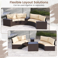 Tangkula 5 Pieces Patio Furniture Set PE Rattan Half-Moon Curved Sectional Sofas