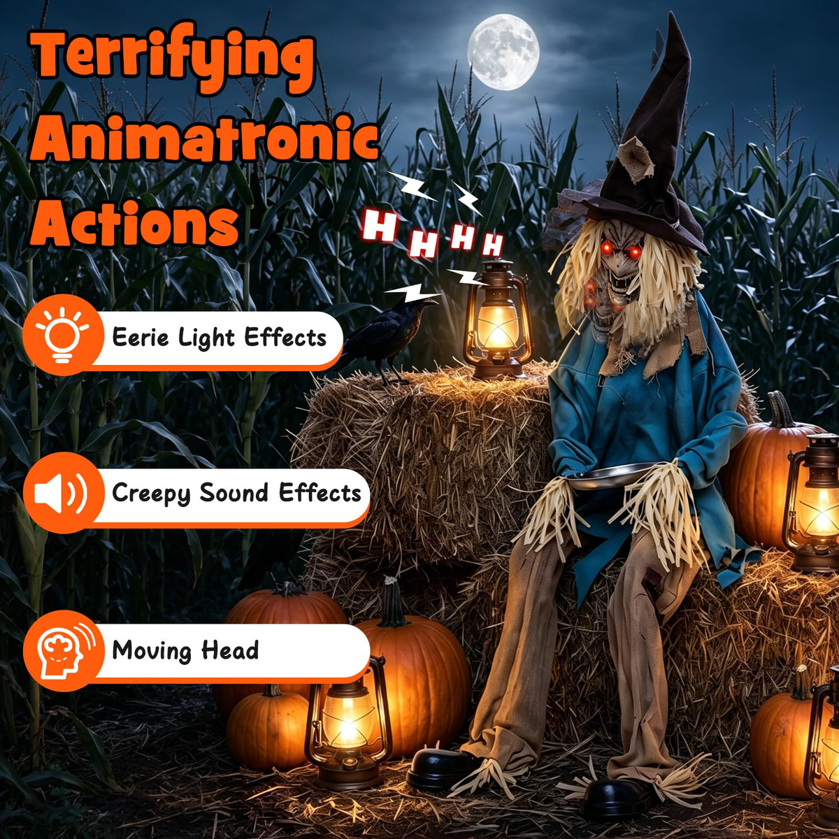 Tangkula 5.2 FT Animated Halloween Sitting Scary Scarecrow Decoration