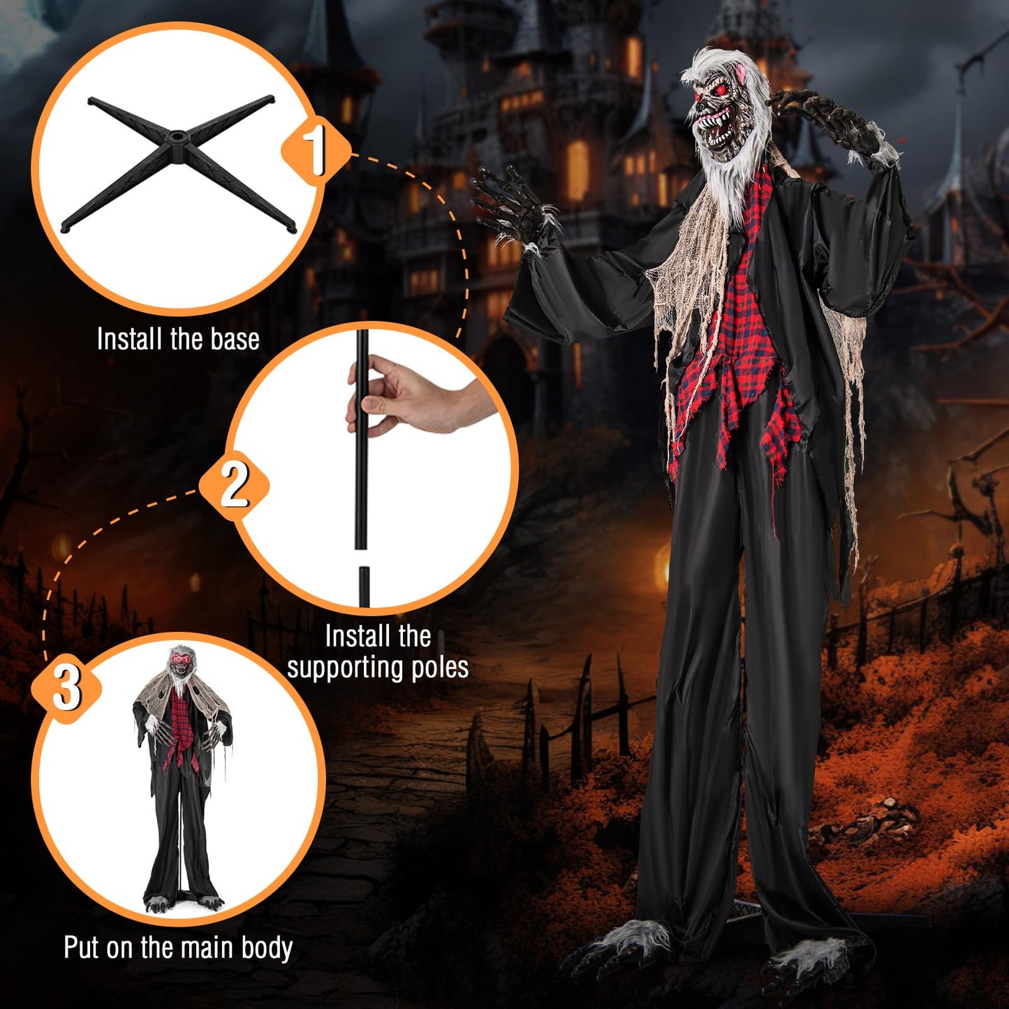 Tangkula 8.2 FT Standing Animatronic Werewolf, Scary Halloween Prop with Howling Sounds