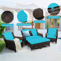 5 Pieces Patio Furniture Set, Outdoor Rattan Conversation Sofa Set with Loveseat